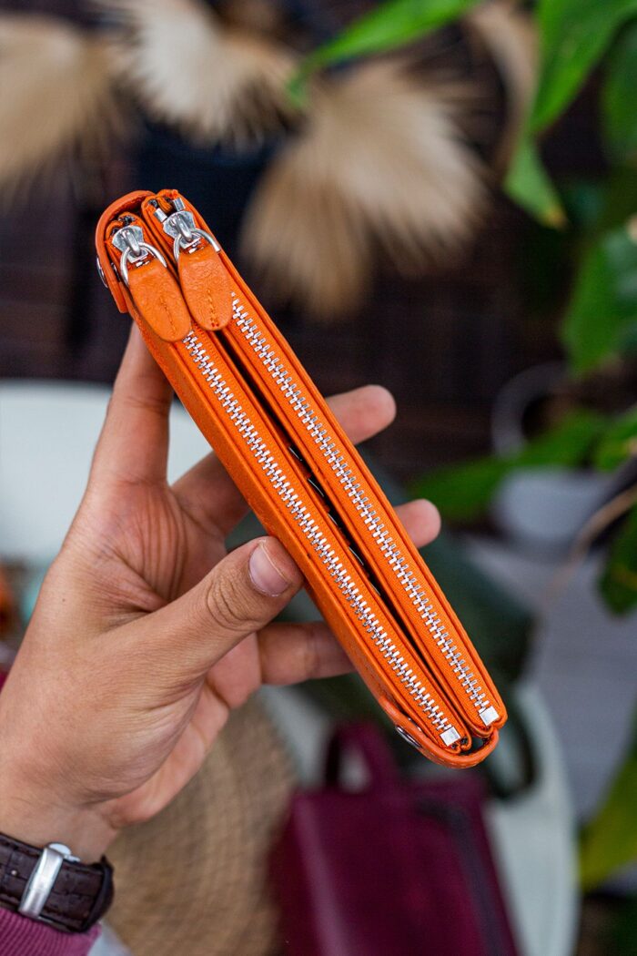 Garbalia Roosevelt Hakiki Deri Telefon Bölmeli El Saplı Turuncu Unisex Portföy Cüzdan - Görsel 7
