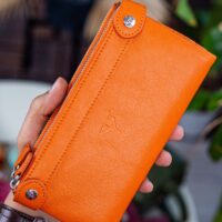 Garbalia Roosevelt Hakiki Deri Telefon Bölmeli El Saplı Turuncu Unisex Portföy Cüzdan - Görsel 5