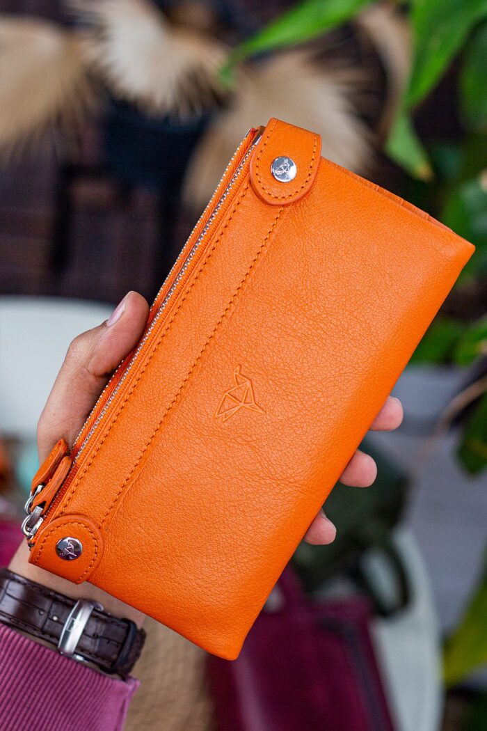Garbalia Roosevelt Hakiki Deri Telefon Bölmeli El Saplı Turuncu Unisex Portföy Cüzdan - Görsel 5