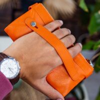 Garbalia Roosevelt Hakiki Deri Telefon Bölmeli El Saplı Turuncu Unisex Portföy Cüzdan - Görsel 4