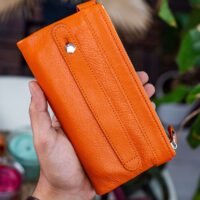 Garbalia Roosevelt Hakiki Deri Telefon Bölmeli El Saplı Turuncu Unisex Portföy Cüzdan - Görsel 3