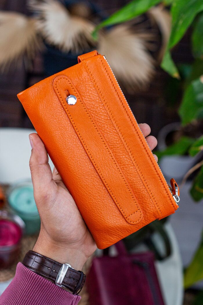 Garbalia Roosevelt Hakiki Deri Telefon Bölmeli El Saplı Turuncu Unisex Portföy Cüzdan - Görsel 3