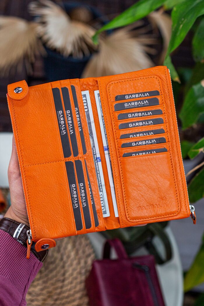 Garbalia Roosevelt Hakiki Deri Telefon Bölmeli El Saplı Turuncu Unisex Portföy Cüzdan - Görsel 6