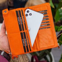 Garbalia Roosevelt Hakiki Deri Telefon Bölmeli El Saplı Turuncu Unisex Portföy Cüzdan