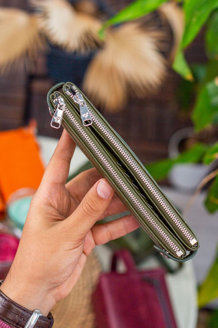 Garbalia Roosevelt Hakiki Deri Telefon Bölmeli El Saplı Yeşil Unisex Portföy Cüzdan - Görsel 3