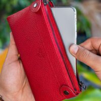 Garbalia Roosevelt Hakiki Deri Telefon Bölmeli El Saplı Kırmızı Unisex Portföy Cüzdan
