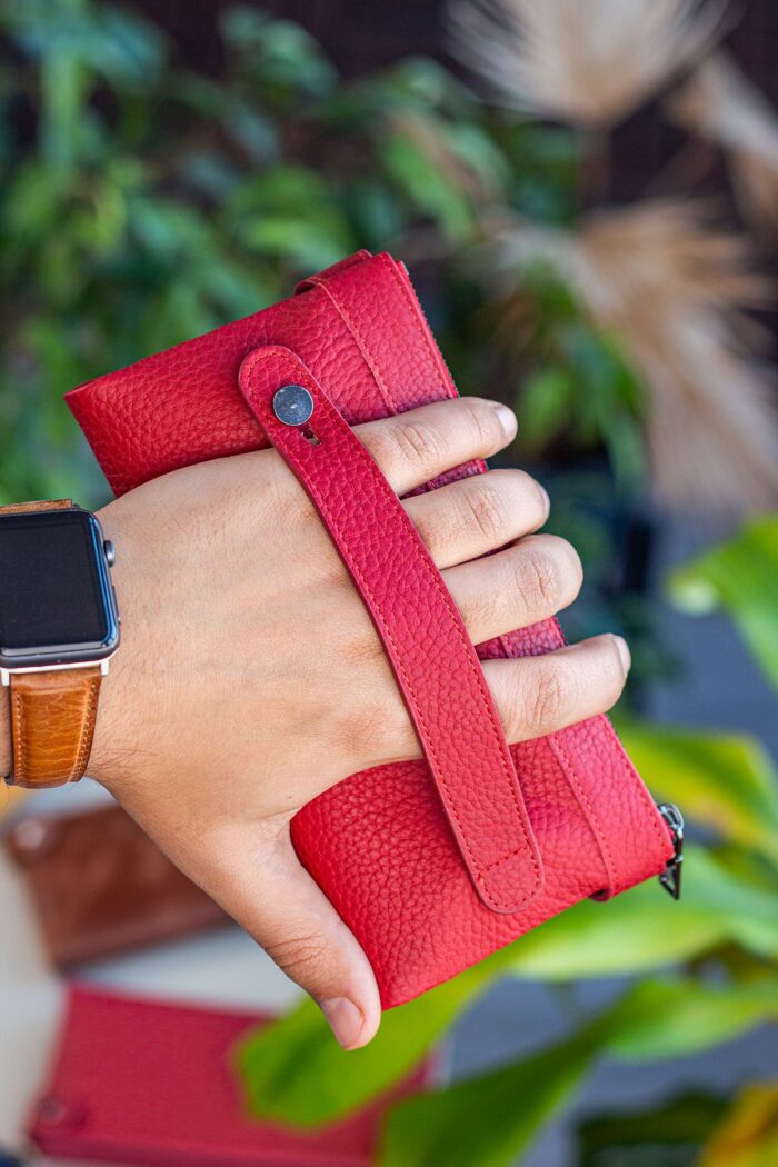 Garbalia Roosevelt Hakiki Deri Telefon Bölmeli El Saplı Kırmızı Unisex Portföy Cüzdan - Görsel 5