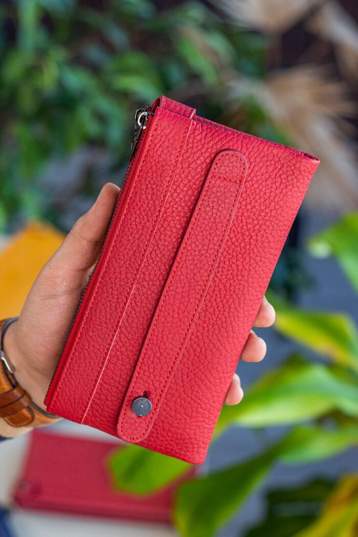 Garbalia Roosevelt Hakiki Deri Telefon Bölmeli El Saplı Kırmızı Unisex Portföy Cüzdan - Görsel 4