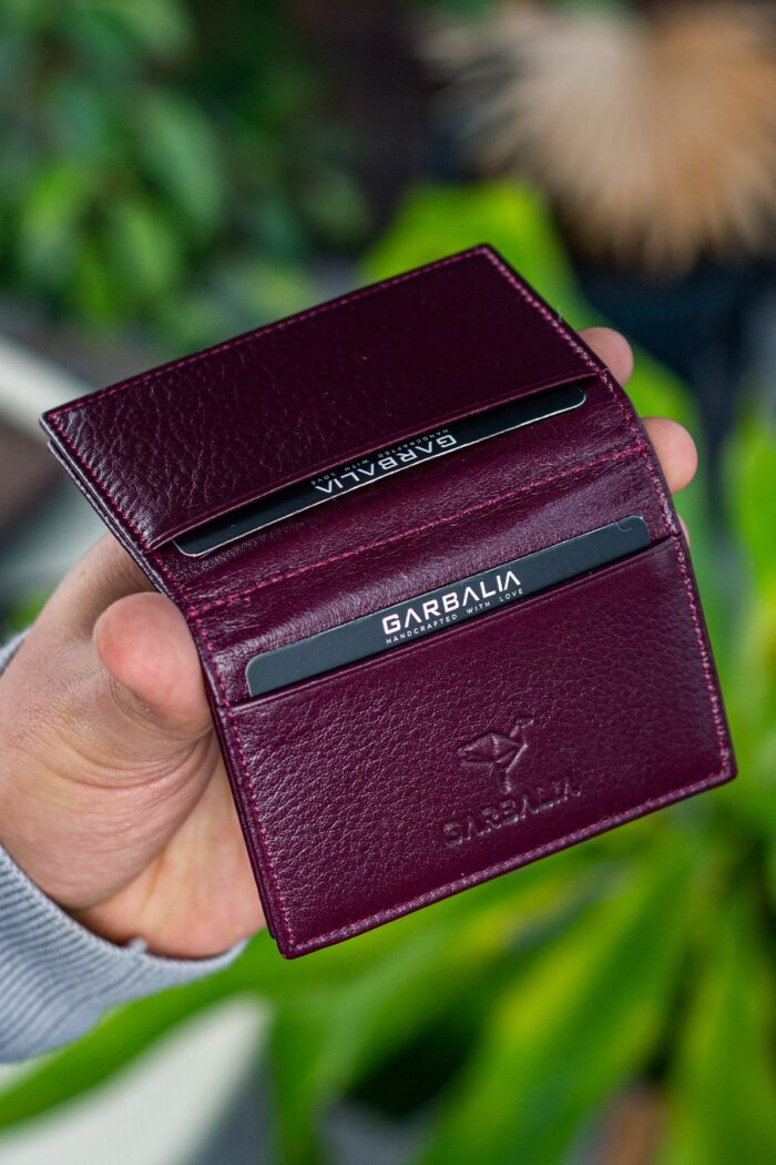 Garbalia Vera Hakiki Deri Minimal Bordo Kartlık - Görsel 5