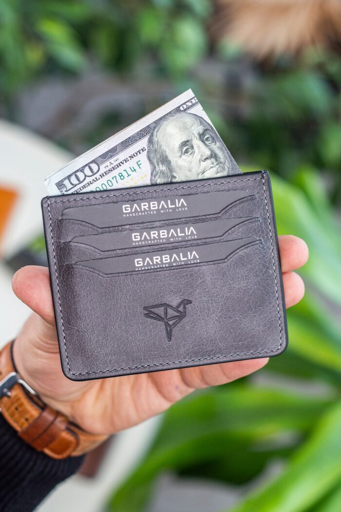 Garbalia Walteria Vintage Deri Mini Unisex Gri Kartlık