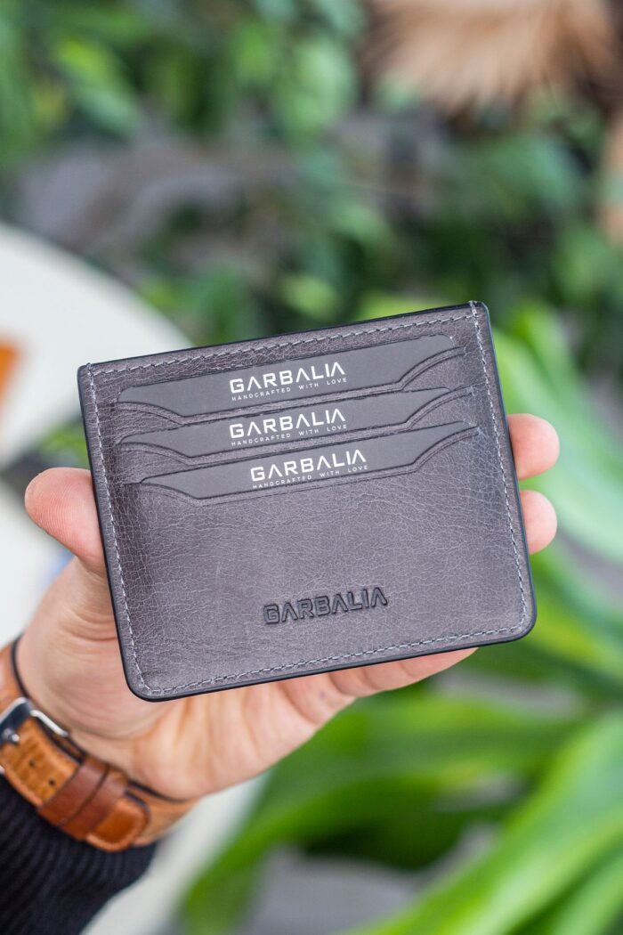 Garbalia Walteria Vintage Deri Mini Unisex Gri Kartlık - Görsel 2
