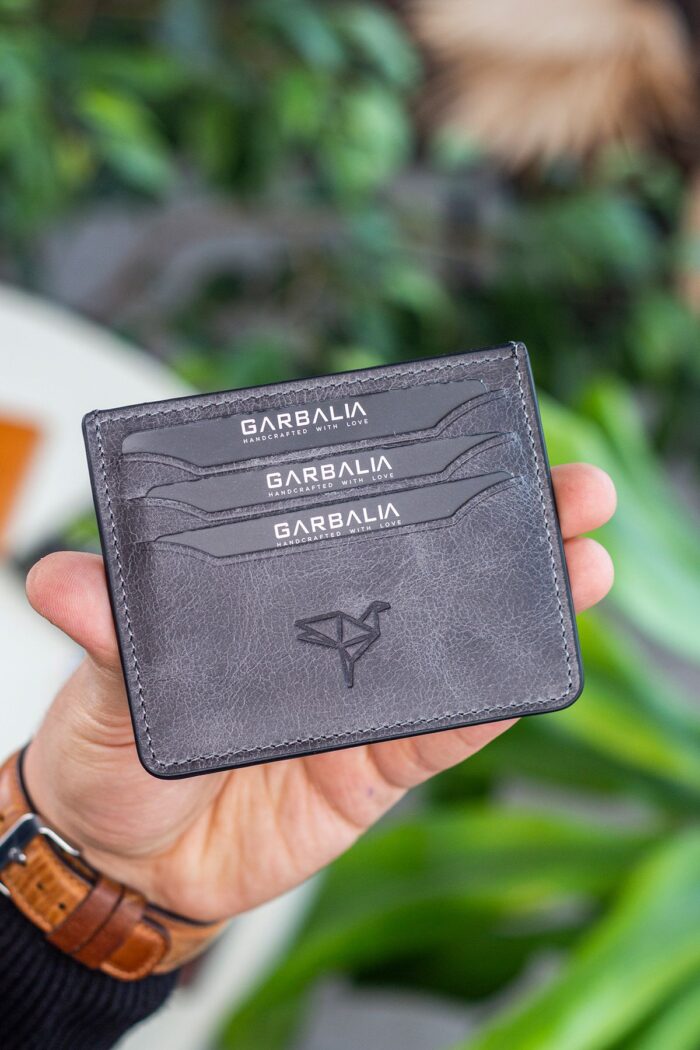 Garbalia Walteria Vintage Deri Mini Unisex Gri Kartlık - Görsel 3