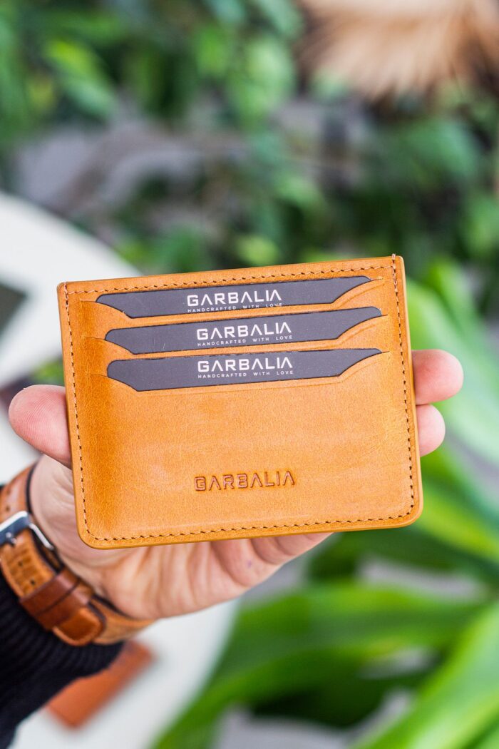 Garbalia Walteria Vintage Deri Mini Unisex Hardal Sarısı Kartlık - Görsel 2