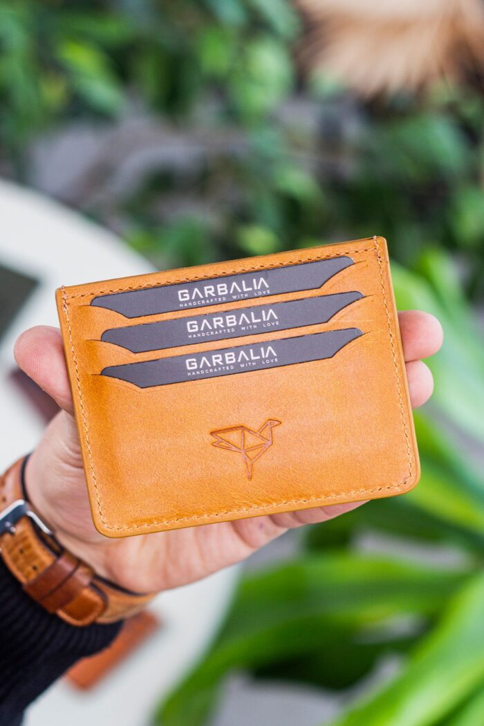 Garbalia Walteria Vintage Deri Mini Unisex Hardal Sarısı Kartlık - Görsel 3
