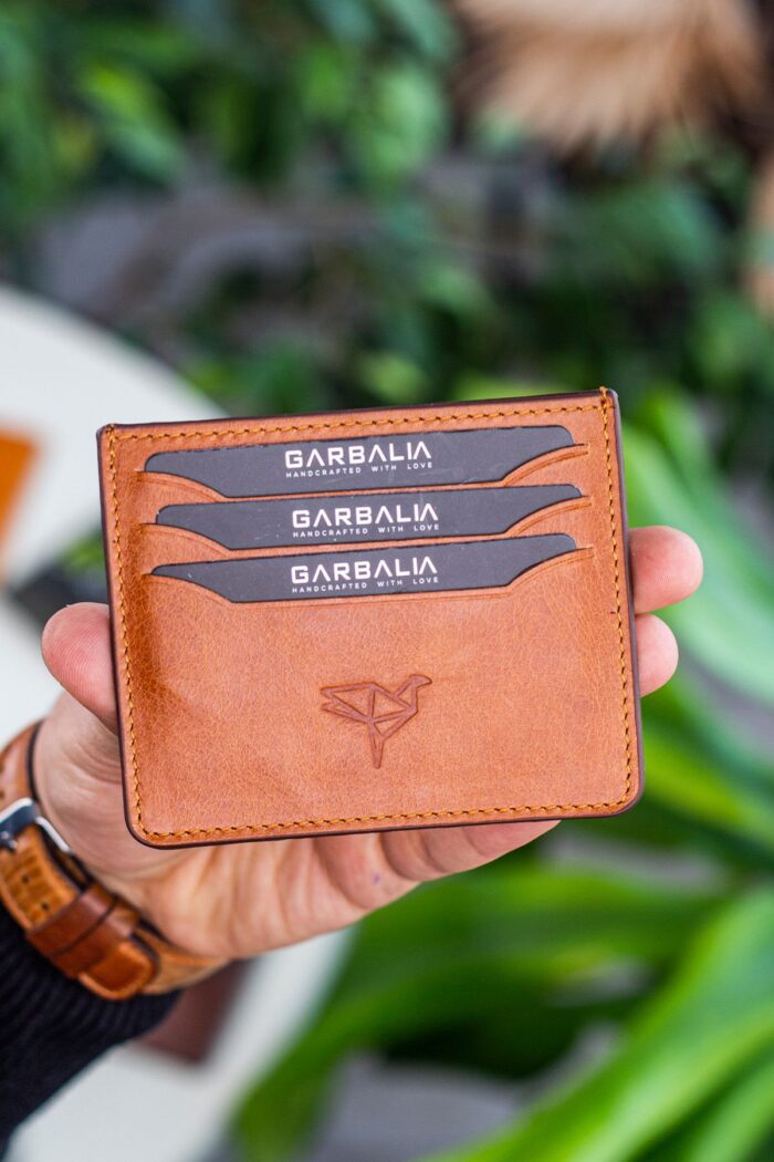 Garbalia Walteria Vintage Deri Mini Unisex Taba Kartlık - Görsel 3
