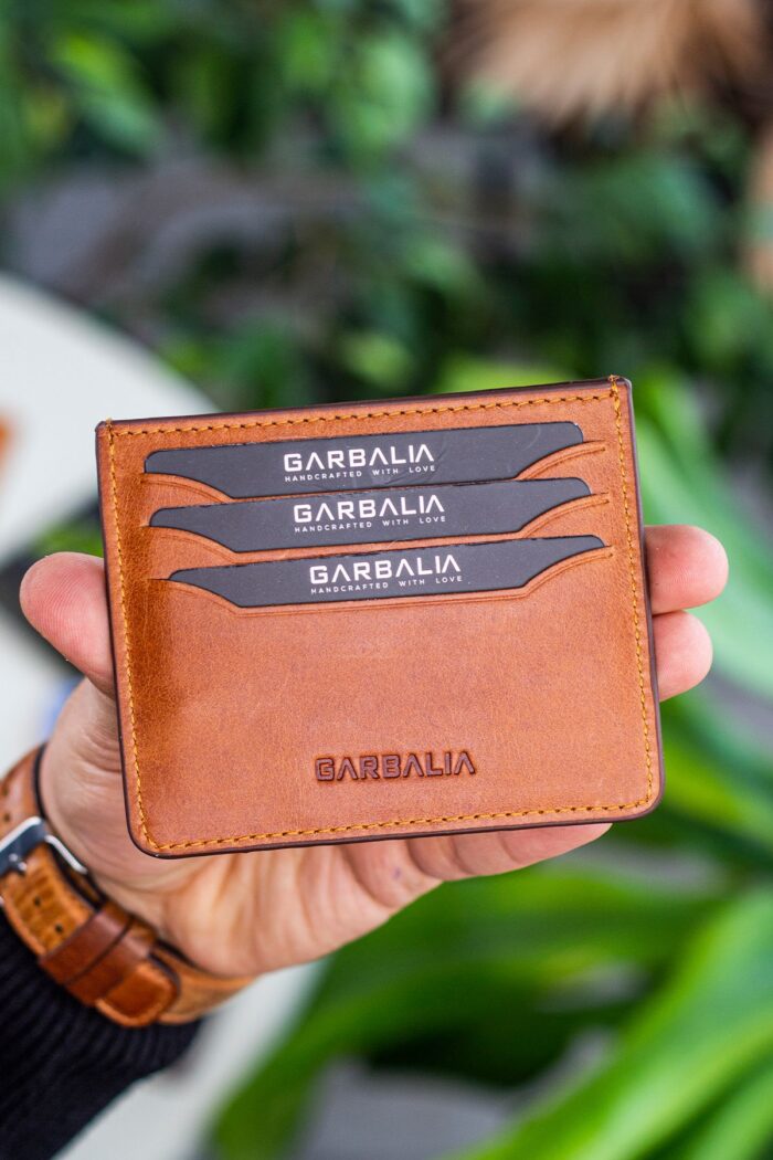 Garbalia Walteria Vintage Deri Mini Unisex Taba Kartlık - Görsel 2