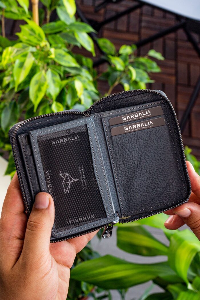 Garbalia Chain Hakiki Deri Unisex Gri Kartlık Cüzdan - Görsel 3
