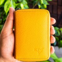 Garbalia Chain Hakiki Deri Unisex Hardal Sarısı Kartlık Cüzdan