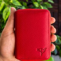 Garbalia Chain Hakiki Deri Unisex Kırmızı Kartlık Cüzdan