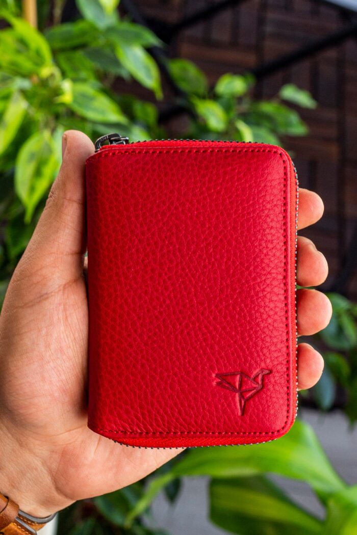 Garbalia Chain Hakiki Deri Unisex Kırmızı Kartlık Cüzdan