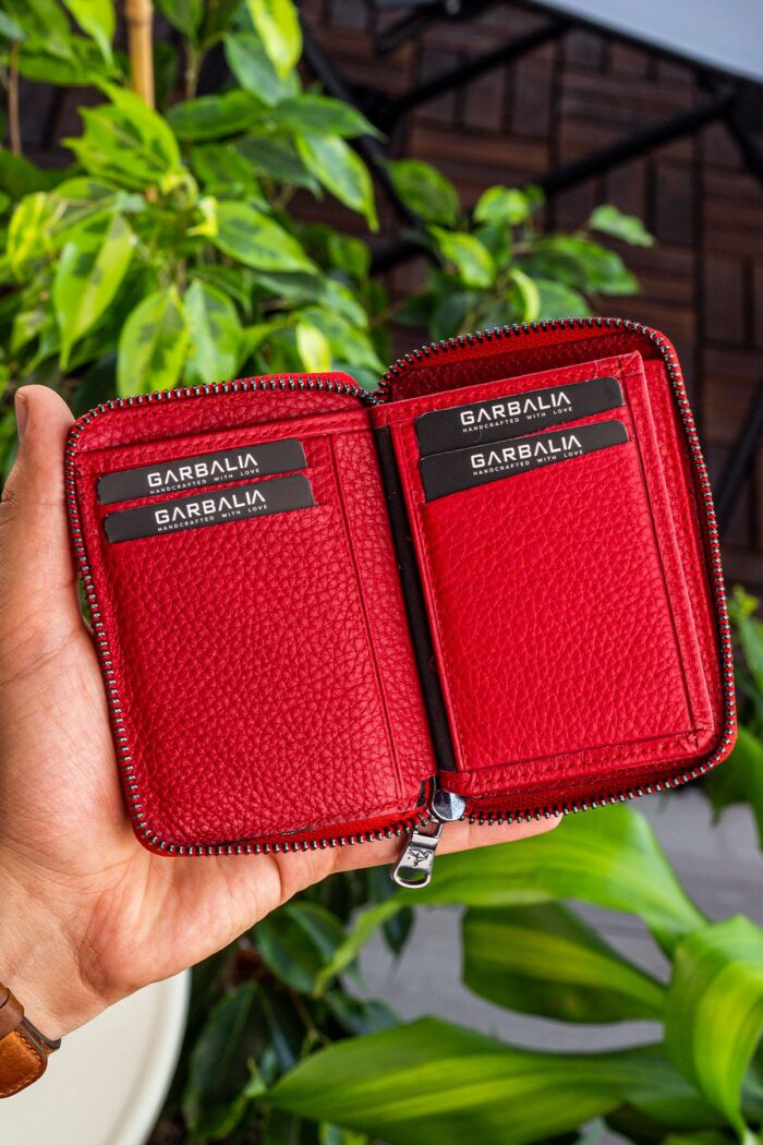 Garbalia Chain Hakiki Deri Unisex Kırmızı Kartlık Cüzdan - Görsel 3