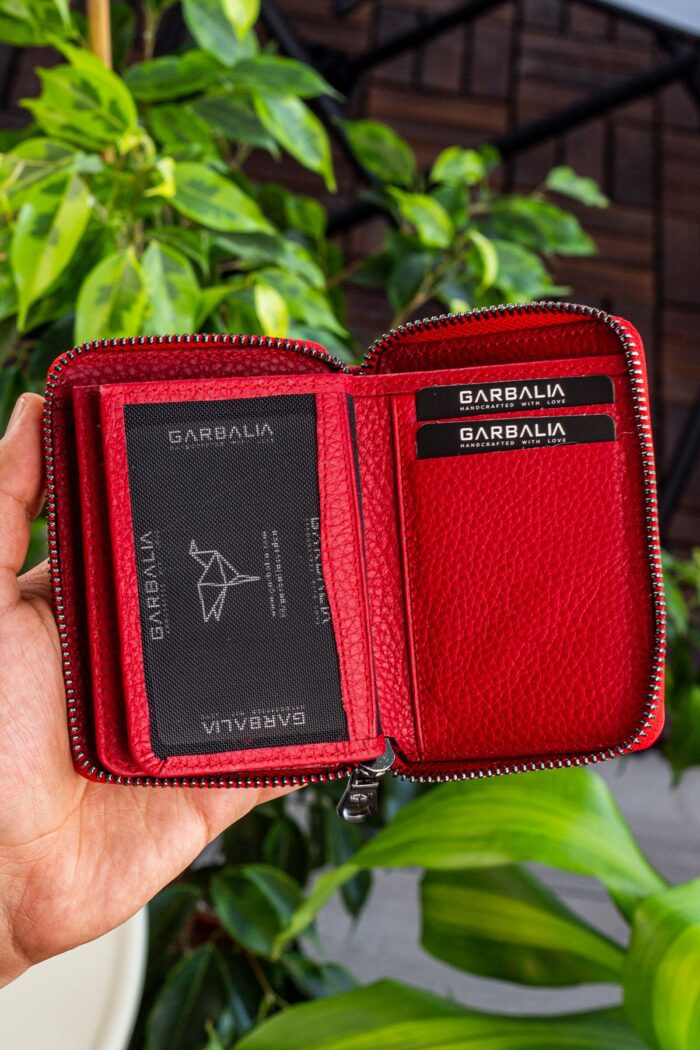 Garbalia Chain Hakiki Deri Unisex Kırmızı Kartlık Cüzdan - Görsel 4