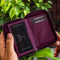 Garbalia Chain Hakiki Deri Unisex Mürdüm Kartlık Cüzdan - Görsel 3