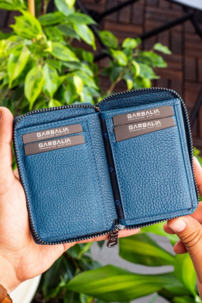 Garbalia Chain Hakiki Deri Unisex Petrol Mavisi Kartlık Cüzdan - Görsel 3