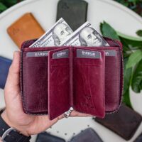 Garbalia Fargo Vintage Deri Fermuarlı Bordo Unisex Kartlık Cüzdan - Görsel 2