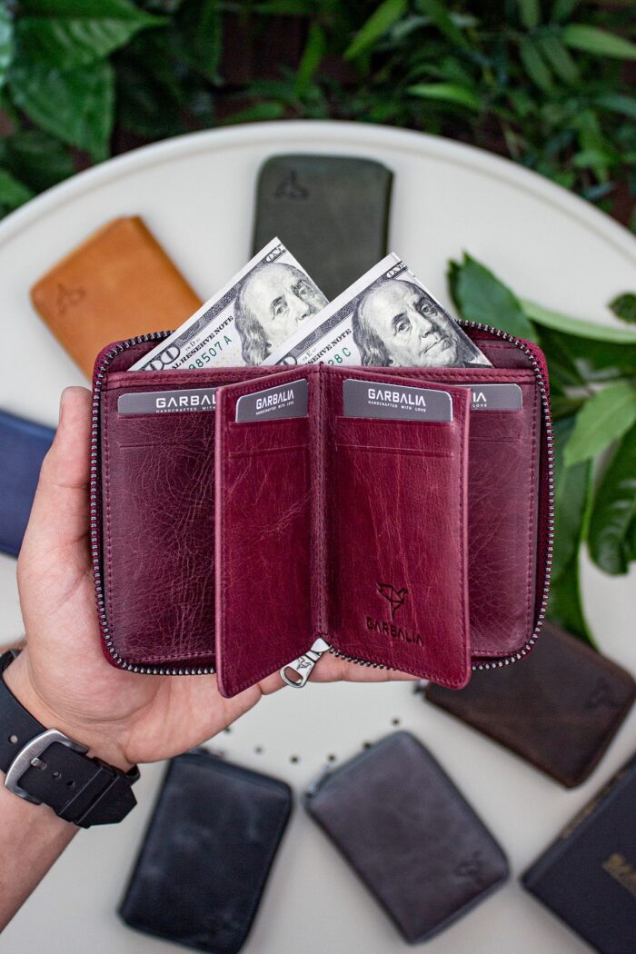 Garbalia Fargo Vintage Deri Fermuarlı Bordo Unisex Kartlık Cüzdan - Görsel 2