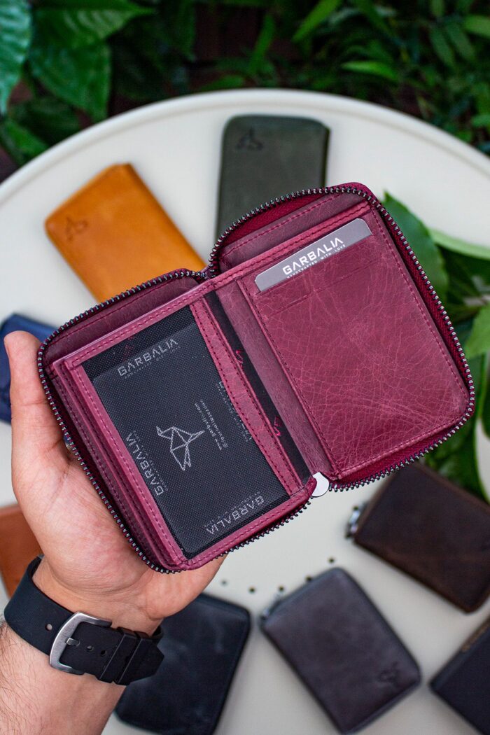 Garbalia Fargo Vintage Deri Fermuarlı Bordo Unisex Kartlık Cüzdan - Görsel 3