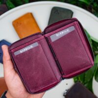 Garbalia Fargo Vintage Deri Fermuarlı Bordo Unisex Kartlık Cüzdan - Görsel 4