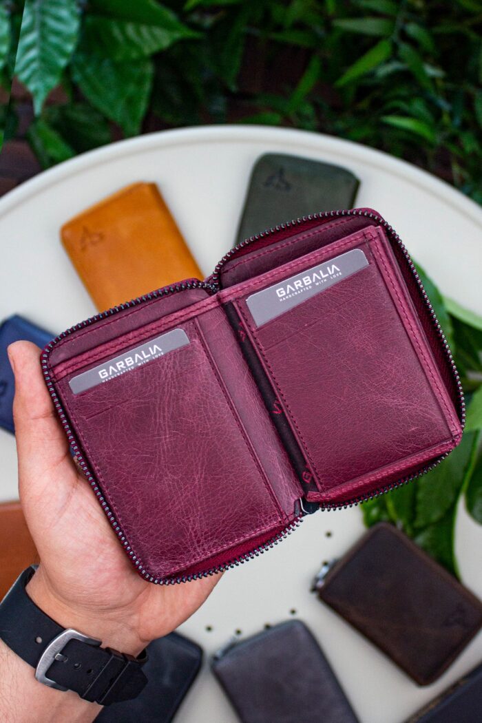 Garbalia Fargo Vintage Deri Fermuarlı Bordo Unisex Kartlık Cüzdan - Görsel 4