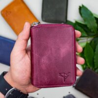 Garbalia Fargo Vintage Deri Fermuarlı Bordo Unisex Kartlık Cüzdan