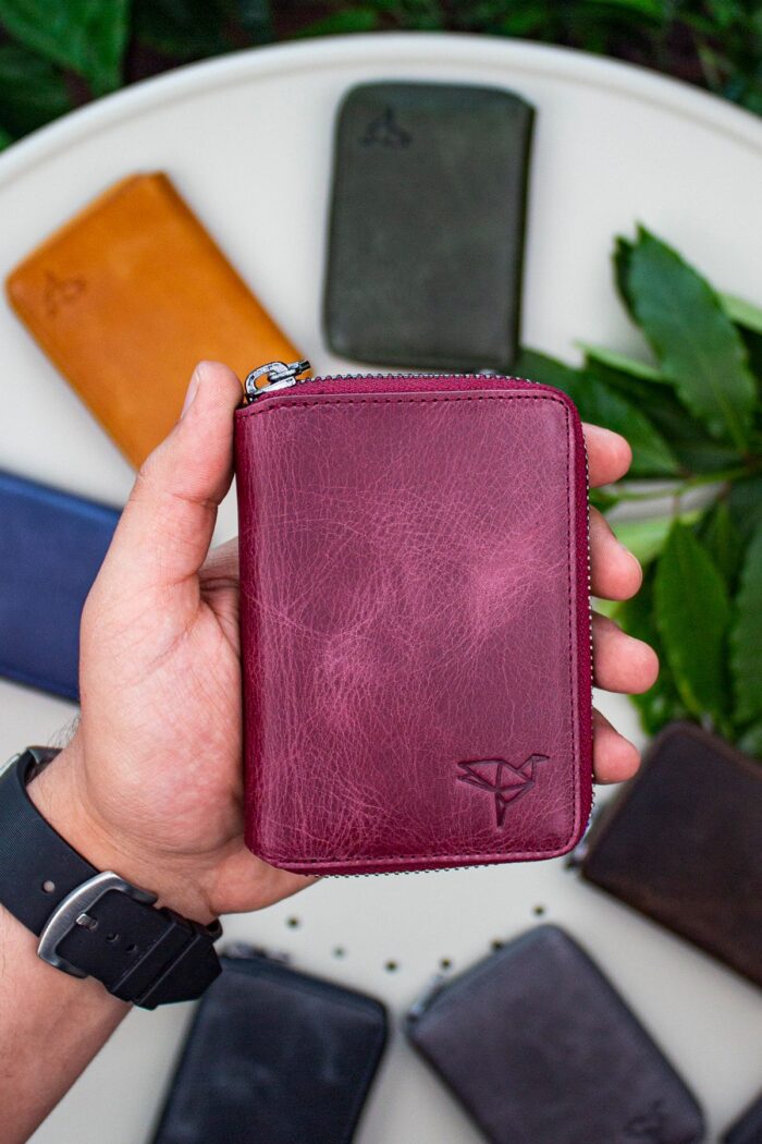 Garbalia Fargo Vintage Deri Fermuarlı Bordo Unisex Kartlık Cüzdan