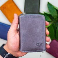 Garbalia Fargo Vintage Deri Fermuarlı Gri Kartlık Cüzdan