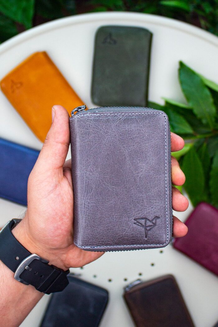 Garbalia Fargo Vintage Deri Fermuarlı Gri Kartlık Cüzdan