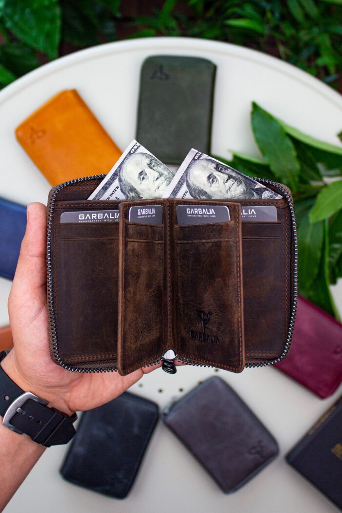 Garbalia Fargo Vintage Deri Fermuarlı Kahverengi Unisex Kartlık Cüzdan - Görsel 2