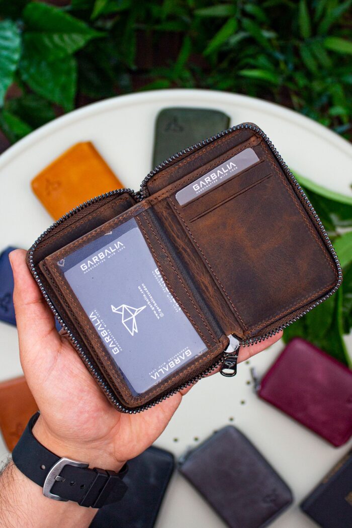 Garbalia Fargo Vintage Deri Fermuarlı Kahverengi Unisex Kartlık Cüzdan - Görsel 3