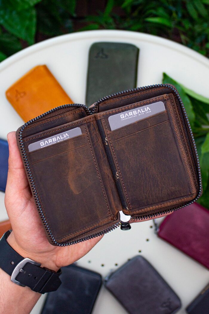 Garbalia Fargo Vintage Deri Fermuarlı Kahverengi Unisex Kartlık Cüzdan - Görsel 4