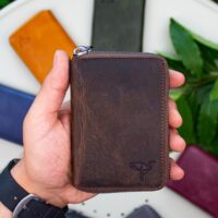 Garbalia Fargo Vintage Deri Fermuarlı Kahverengi Unisex Kartlık Cüzdan