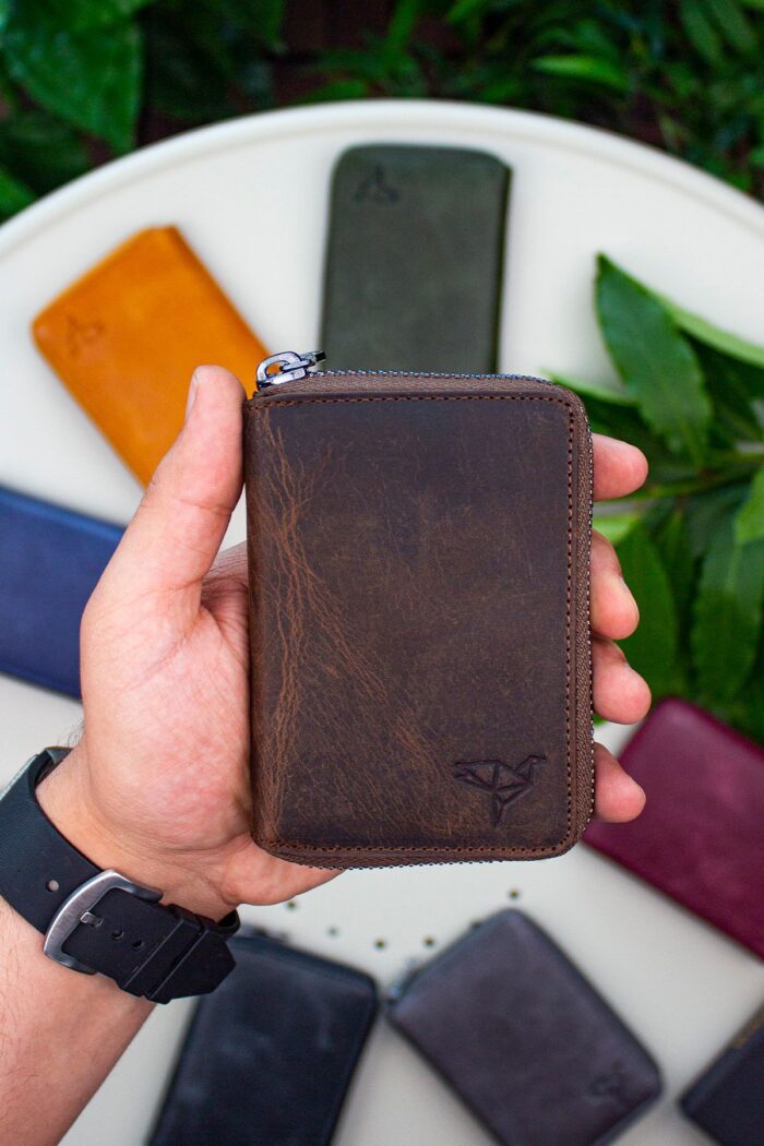 Garbalia Fargo Vintage Deri Fermuarlı Kahverengi Unisex Kartlık Cüzdan