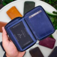 Garbalia Fargo Vintage Deri Fermuarlı Lacivert Unisex Kartlık Cüzdan - Görsel 3