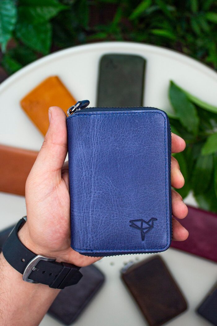 Garbalia Fargo Vintage Deri Fermuarlı Lacivert Unisex Kartlık Cüzdan