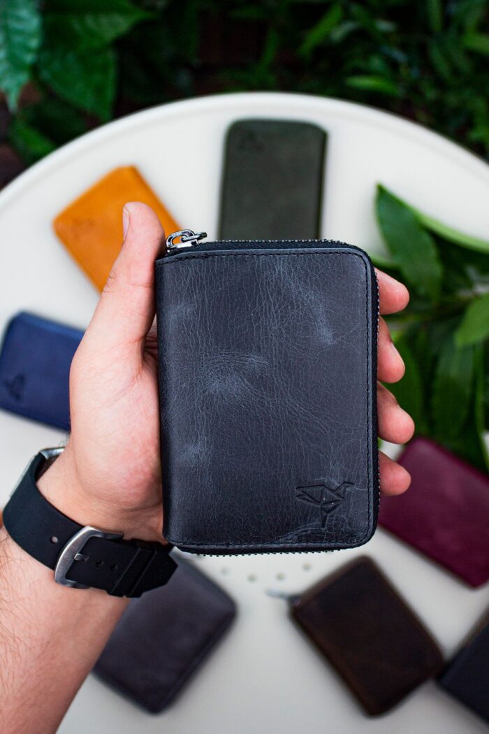Garbalia Fargo Vintage Deri Fermuarlı Siyah Unisex Kartlık Cüzdan