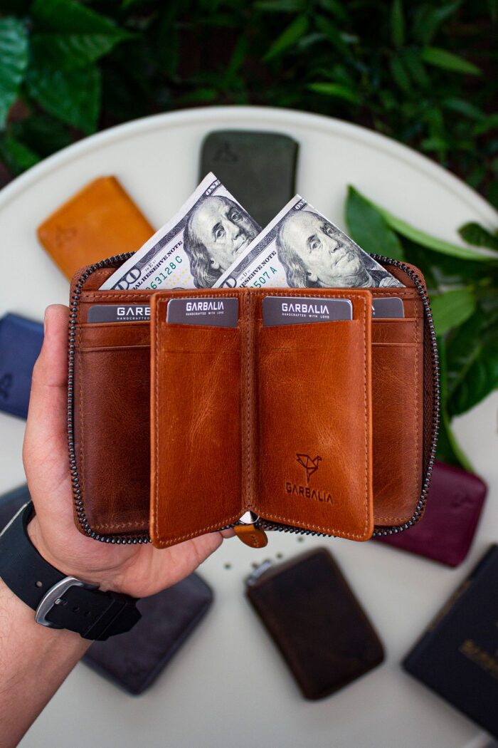 Garbalia Fargo Vintage Deri Fermuarlı Taba Unisex Kartlık Cüzdan - Görsel 2