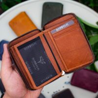 Garbalia Fargo Vintage Deri Fermuarlı Taba Unisex Kartlık Cüzdan - Görsel 3