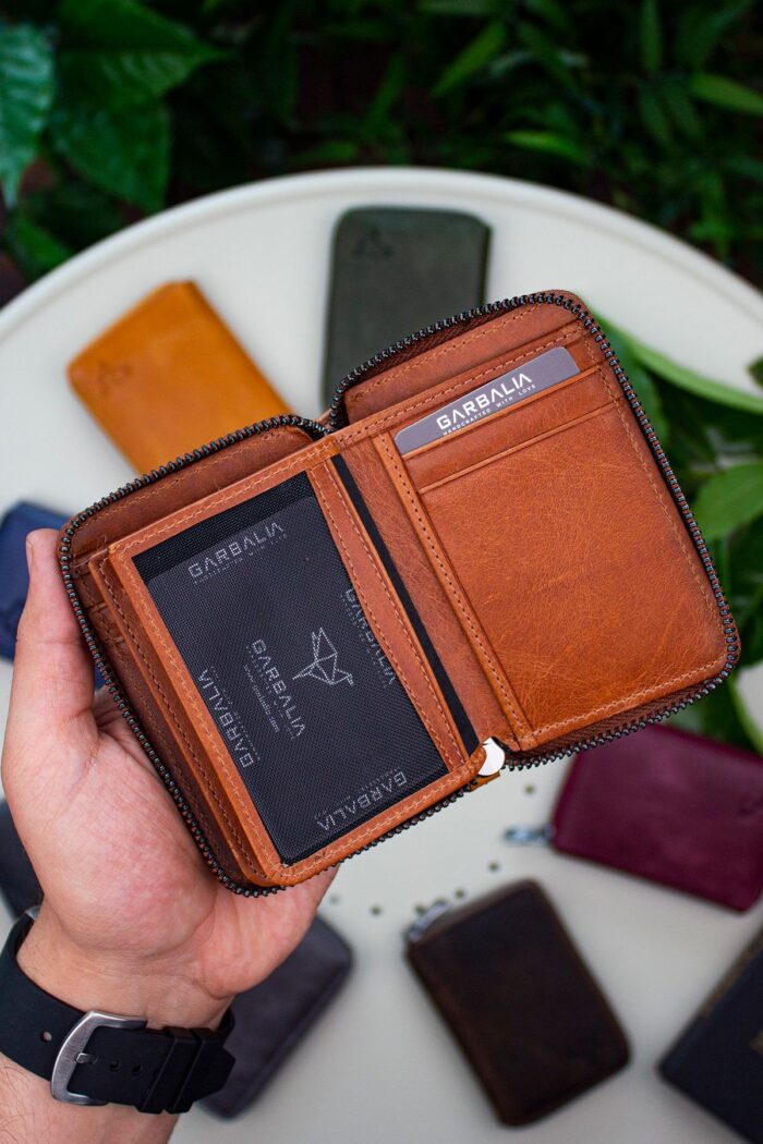 Garbalia Fargo Vintage Deri Fermuarlı Taba Unisex Kartlık Cüzdan - Görsel 3