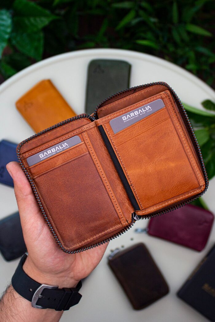 Garbalia Fargo Vintage Deri Fermuarlı Taba Unisex Kartlık Cüzdan - Görsel 4