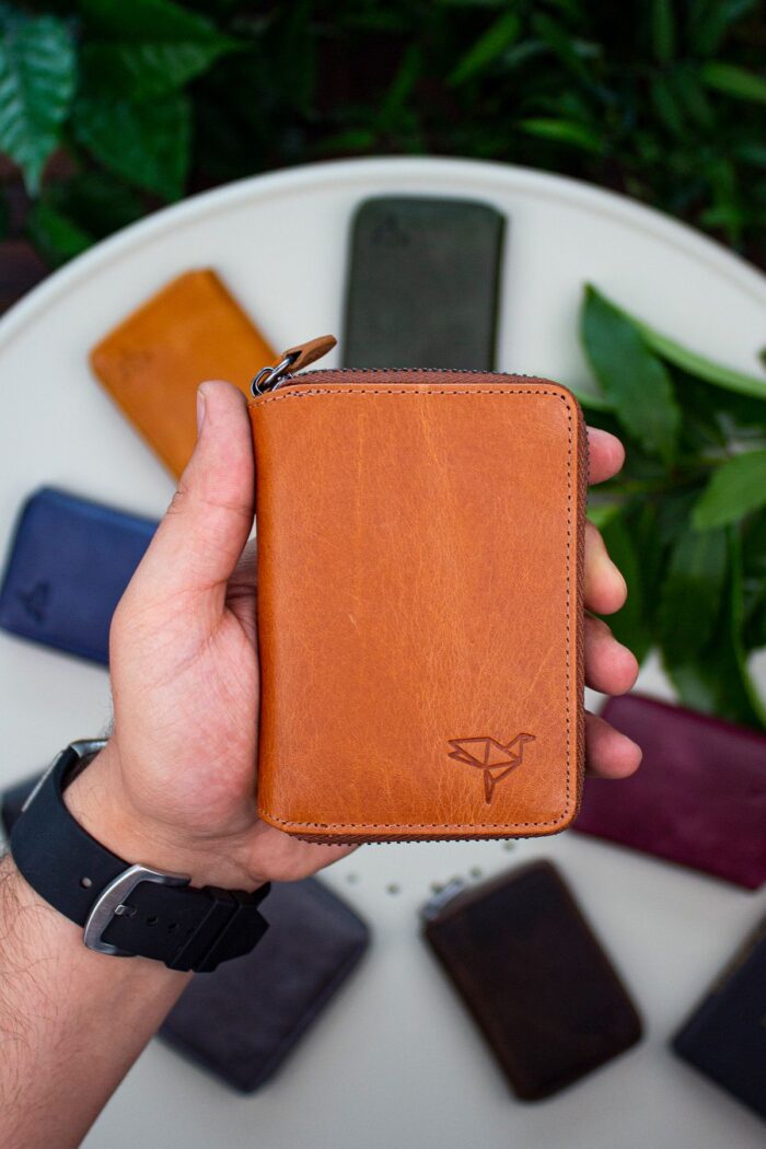 Garbalia Fargo Vintage Deri Fermuarlı Taba Unisex Kartlık Cüzdan